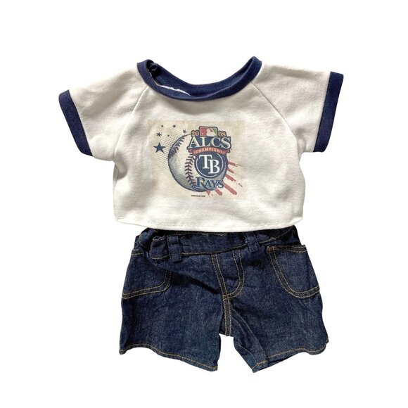 Build-A-Bear Workshop 2008 ALCS Champion Tampa Bay Rays Baseball Tee Outfit - Picture 1 of 6